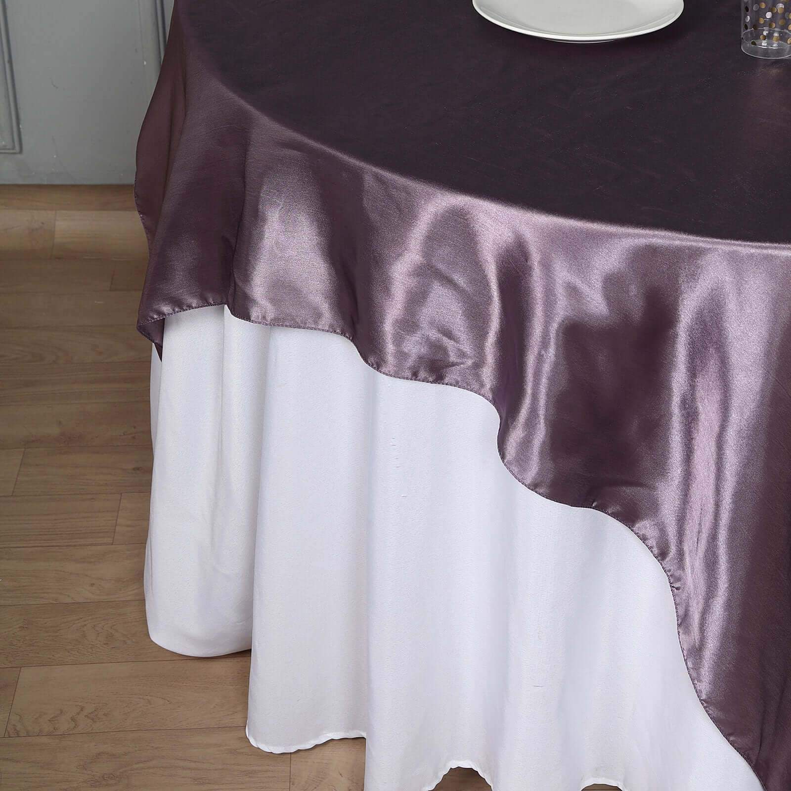 Satin 72"x72" Table Overlay Square Tablecloth Violet Amethyst - Smooth Finish Table Cover