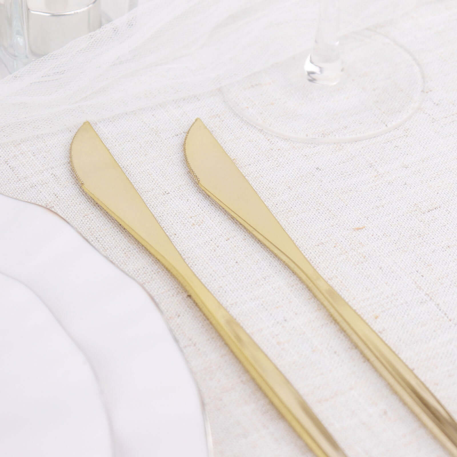 24-Pack Plastic Knives Glossy Gold - Premium Heavy Duty Disposable Flatware Cutlery 8"