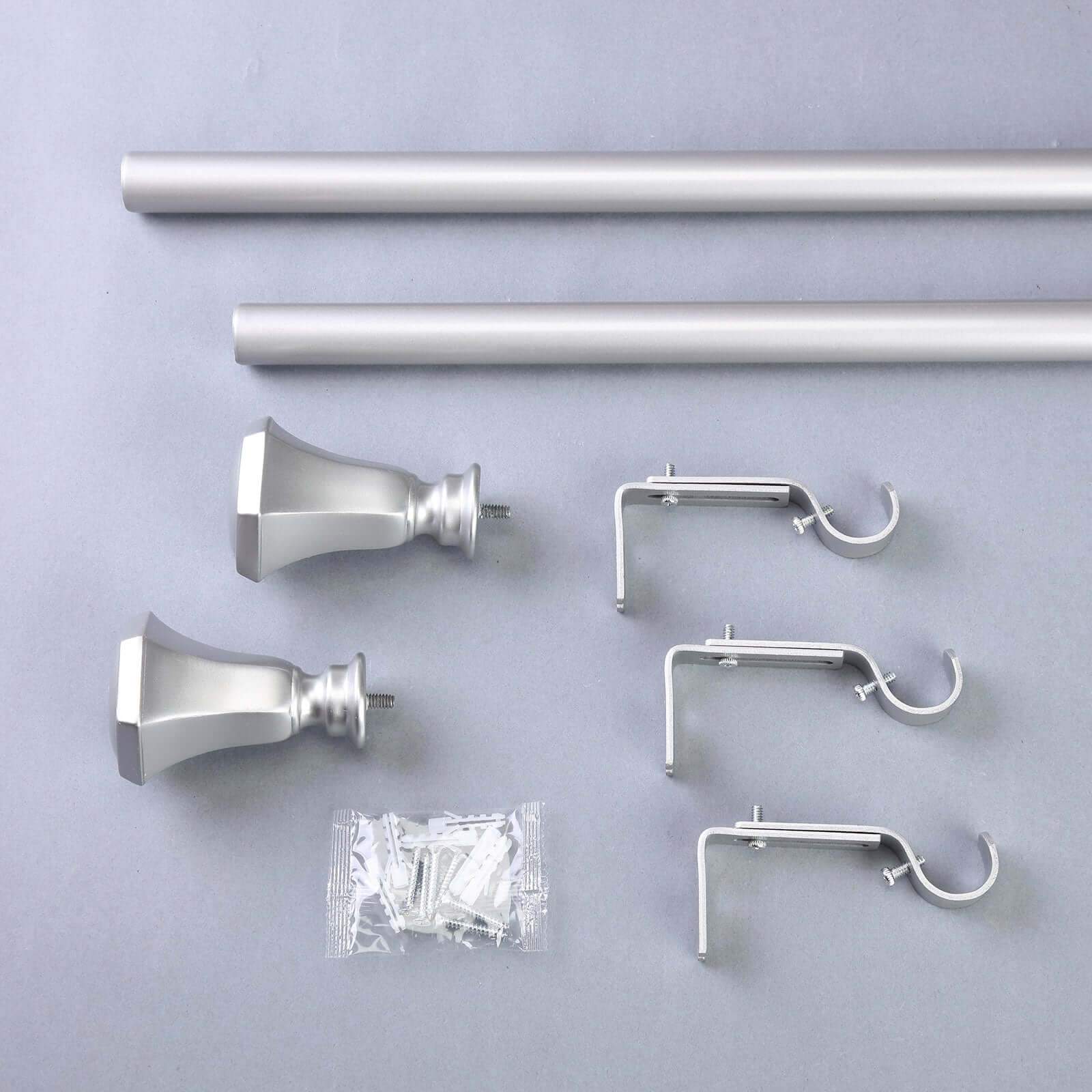 42"-126" Adjustable Curtain Rod Set, Silver, Teardrop Finials
