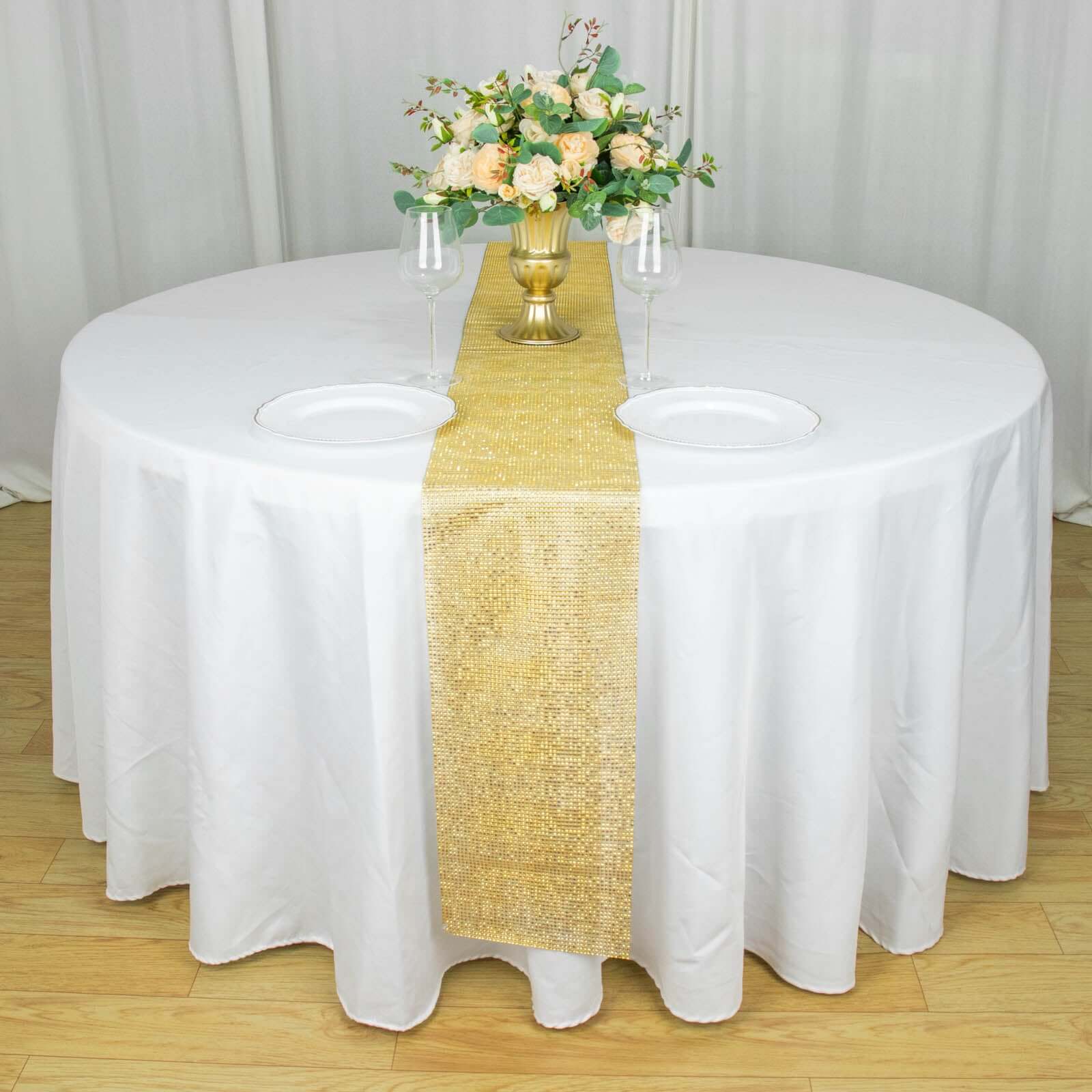 Crystal Rhinestone 10"x108" Table Runner Gold - Luxe Shiny Diamond Mesh Bling Table Runner Roll