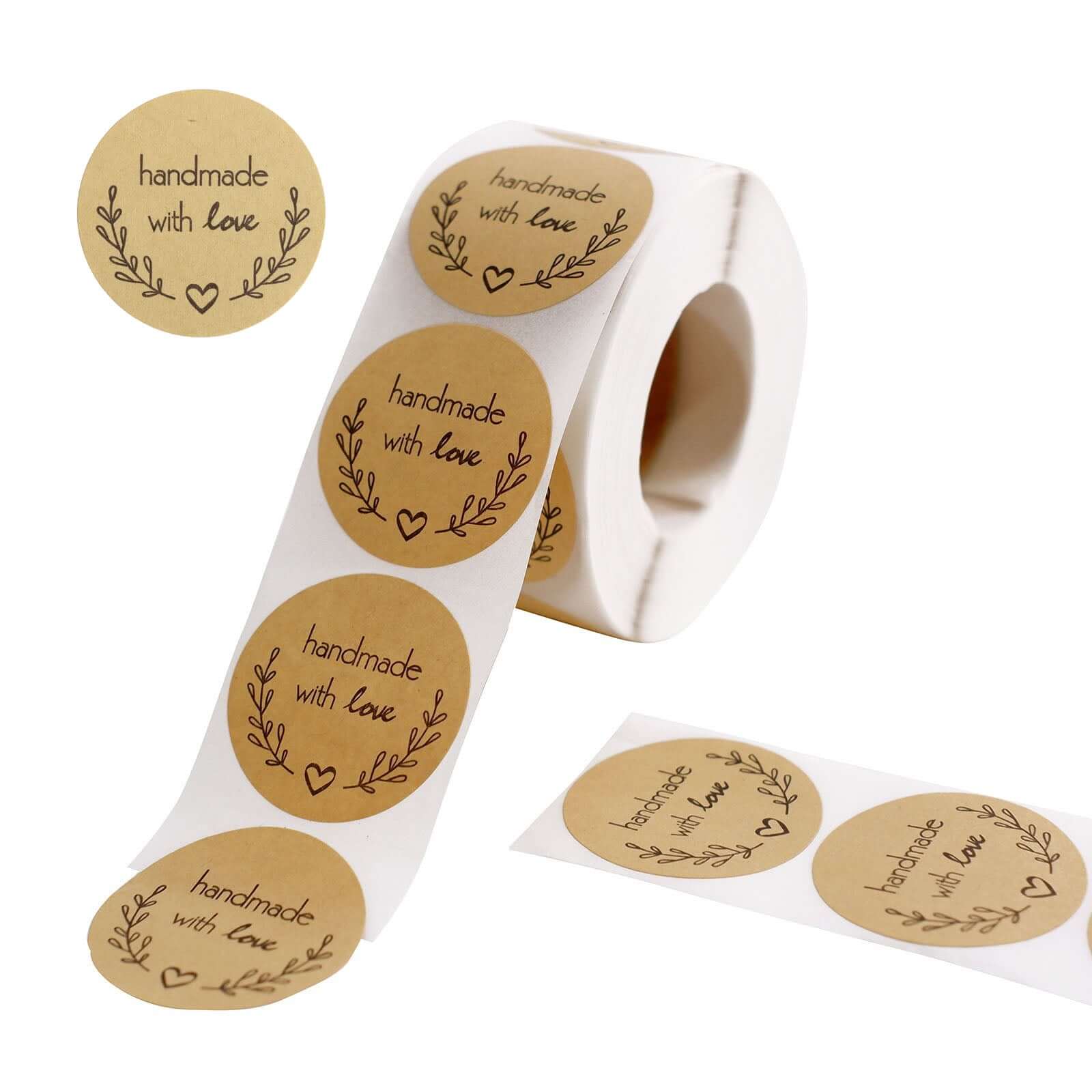 500Pcs 1.5” Handmade with Love Olive Branch Stickers Roll, Cookie and Bakery Box Labels - Round