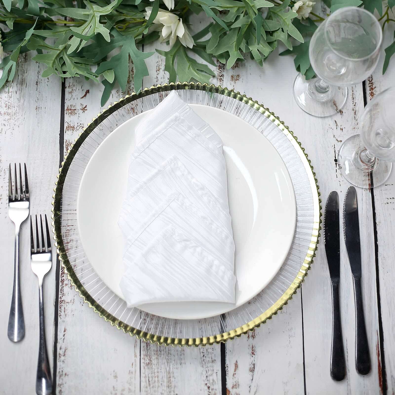 5 Pack Taffeta 20"x20" Napkins White - Accordion Crinkle Style Dinner Napkins for Upscale Dining