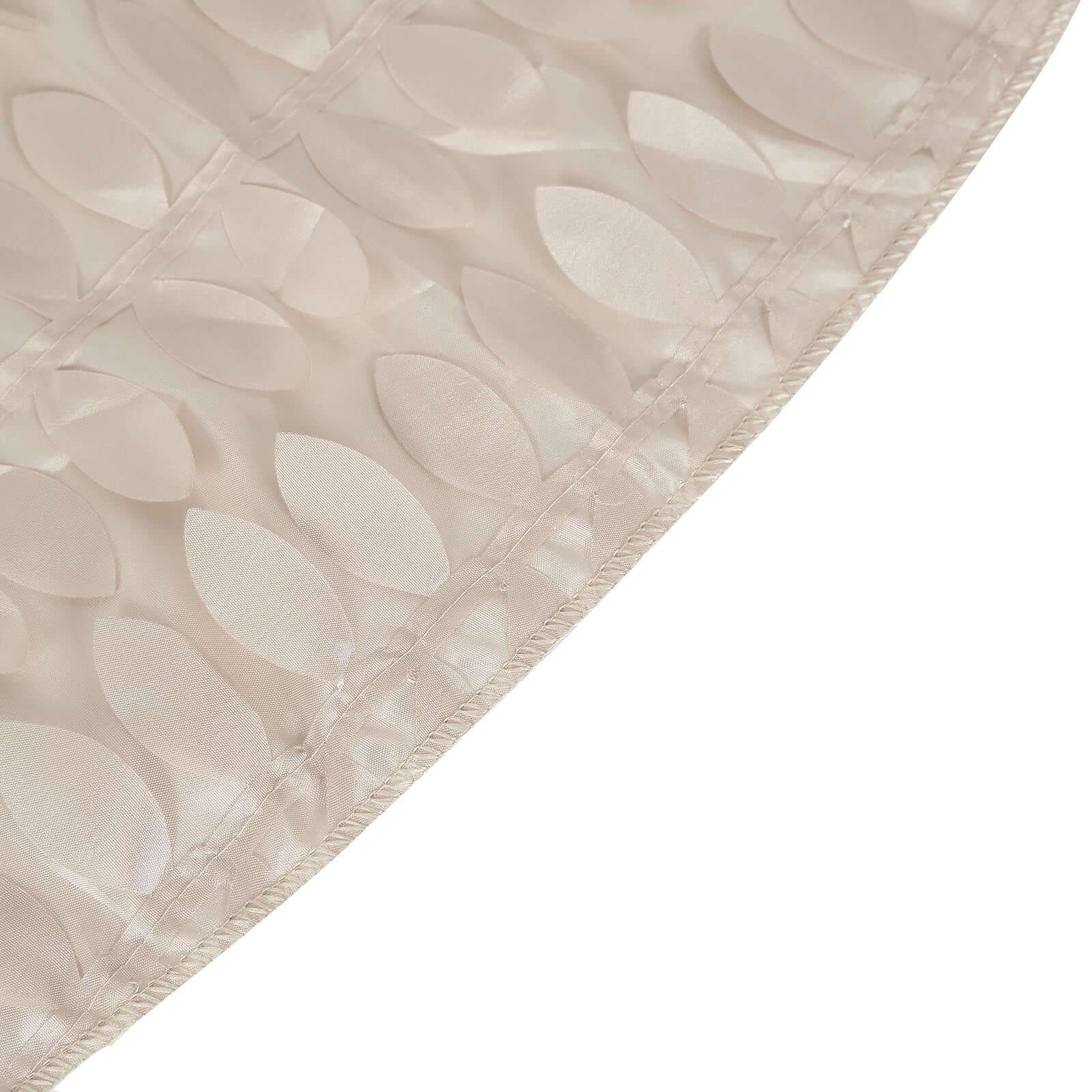 Taffeta 120" Round Tablecloth Beige | 3D Leaf Petal Design Seamless Table Cover for Chic Wedding & Event Decor