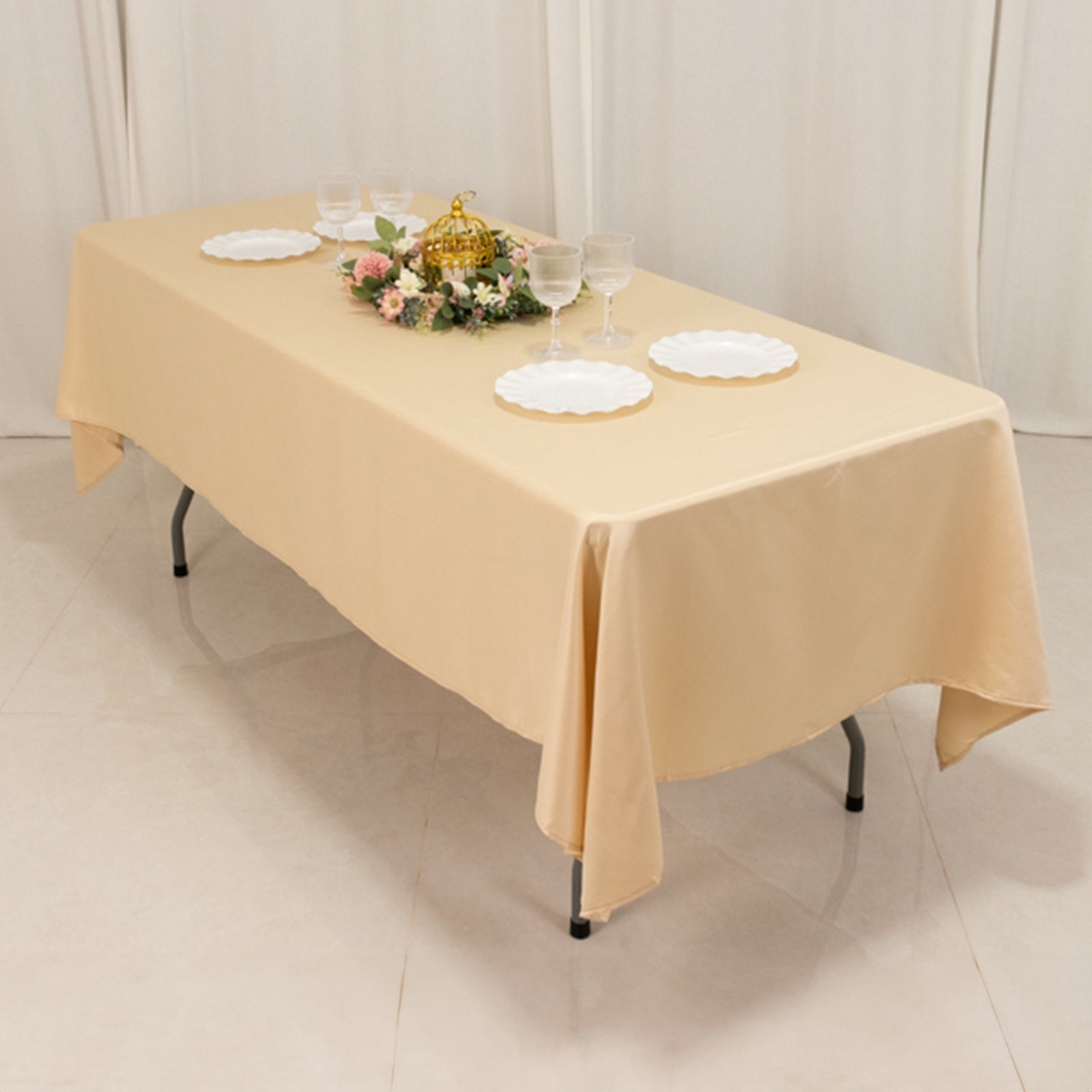 Lamour Satin 60"x102" Rectangle Tablecloth Beige - Durable & Silky Soft Feel Table Cover