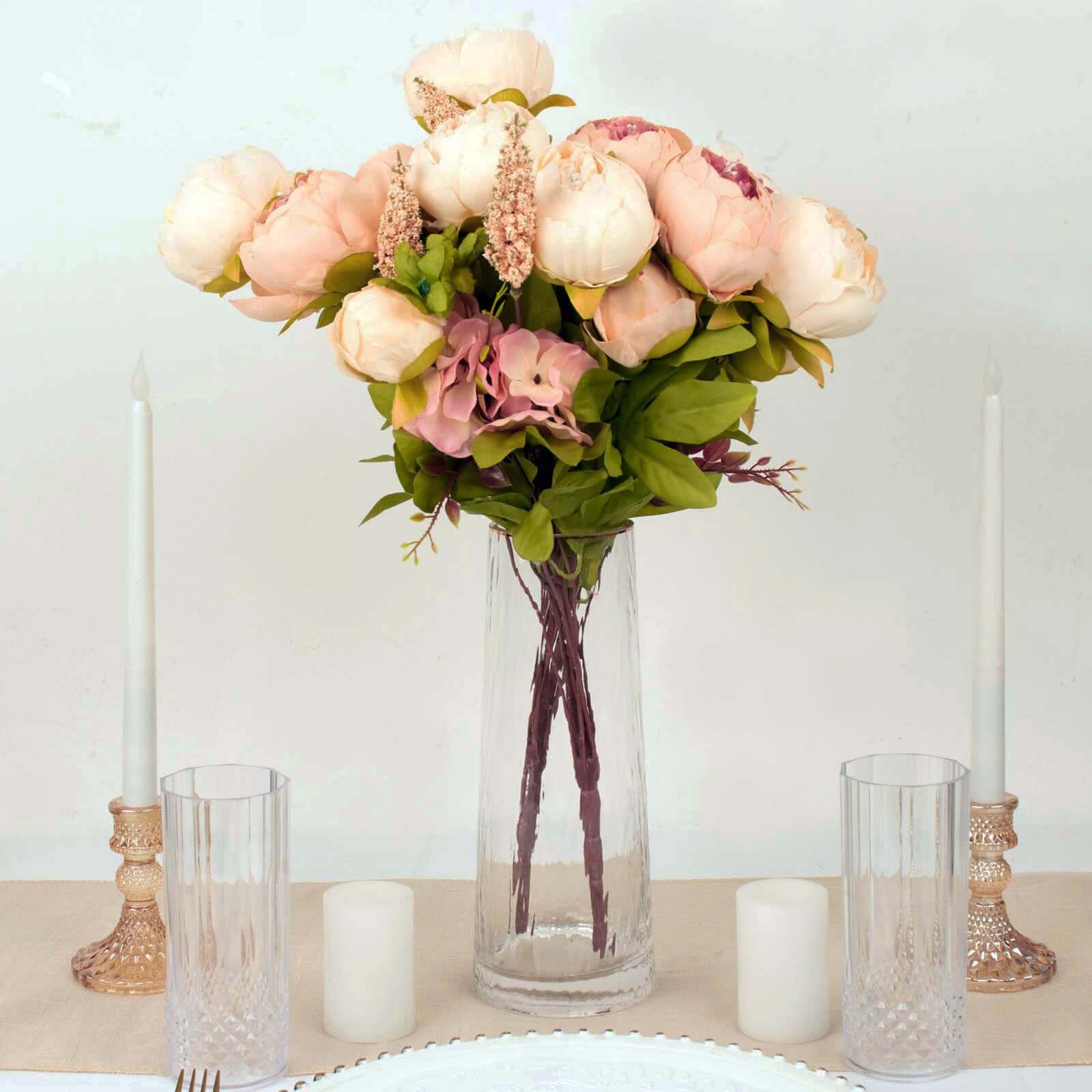 2 Pack 19" Cream Blush Artificial Peony Flower Wedding Bouquets, Faux Silk Flower Arrangements