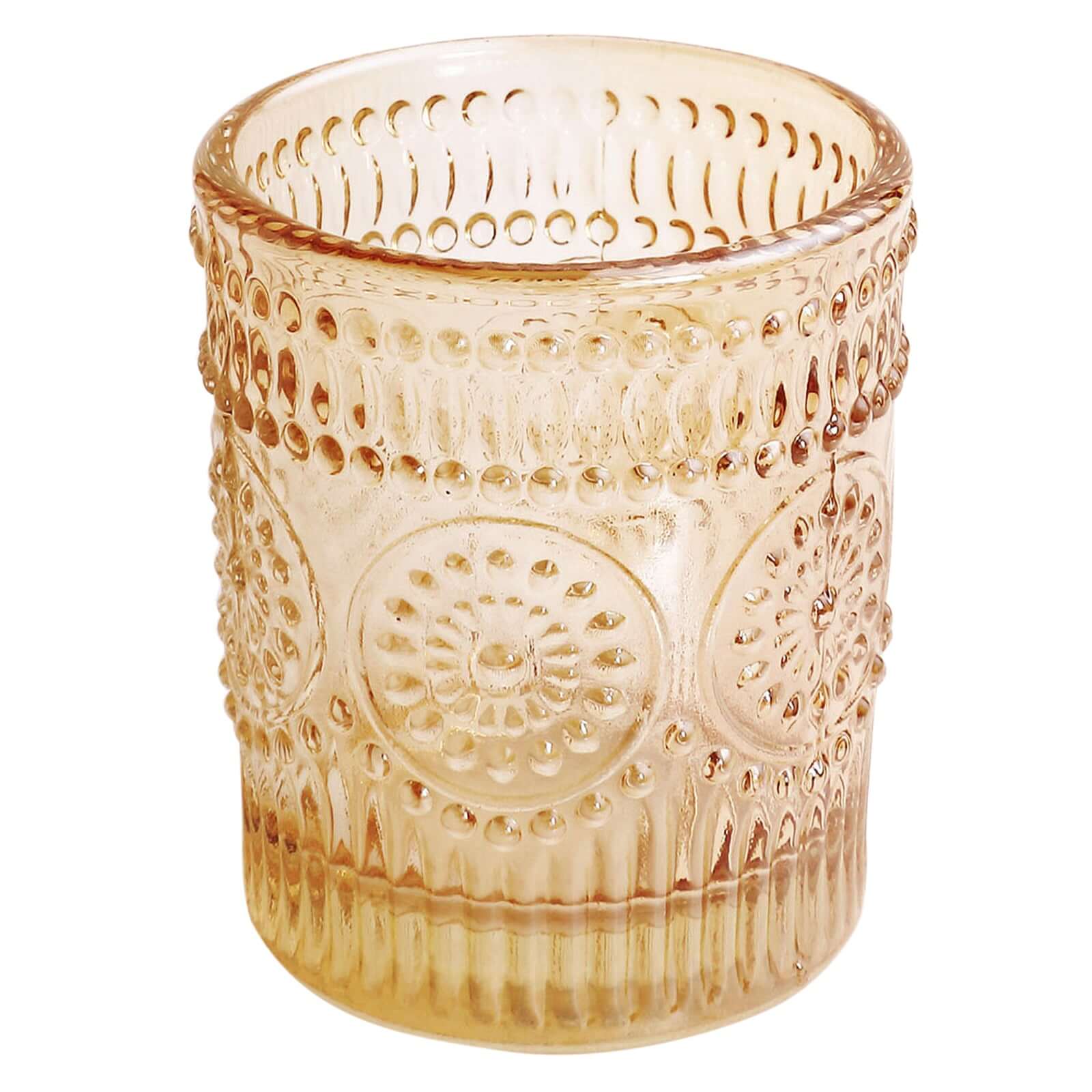 6-Pack Amber Gold Glass Votive Tealight Holders - Stylish Primrose Design for Weddings & Décor