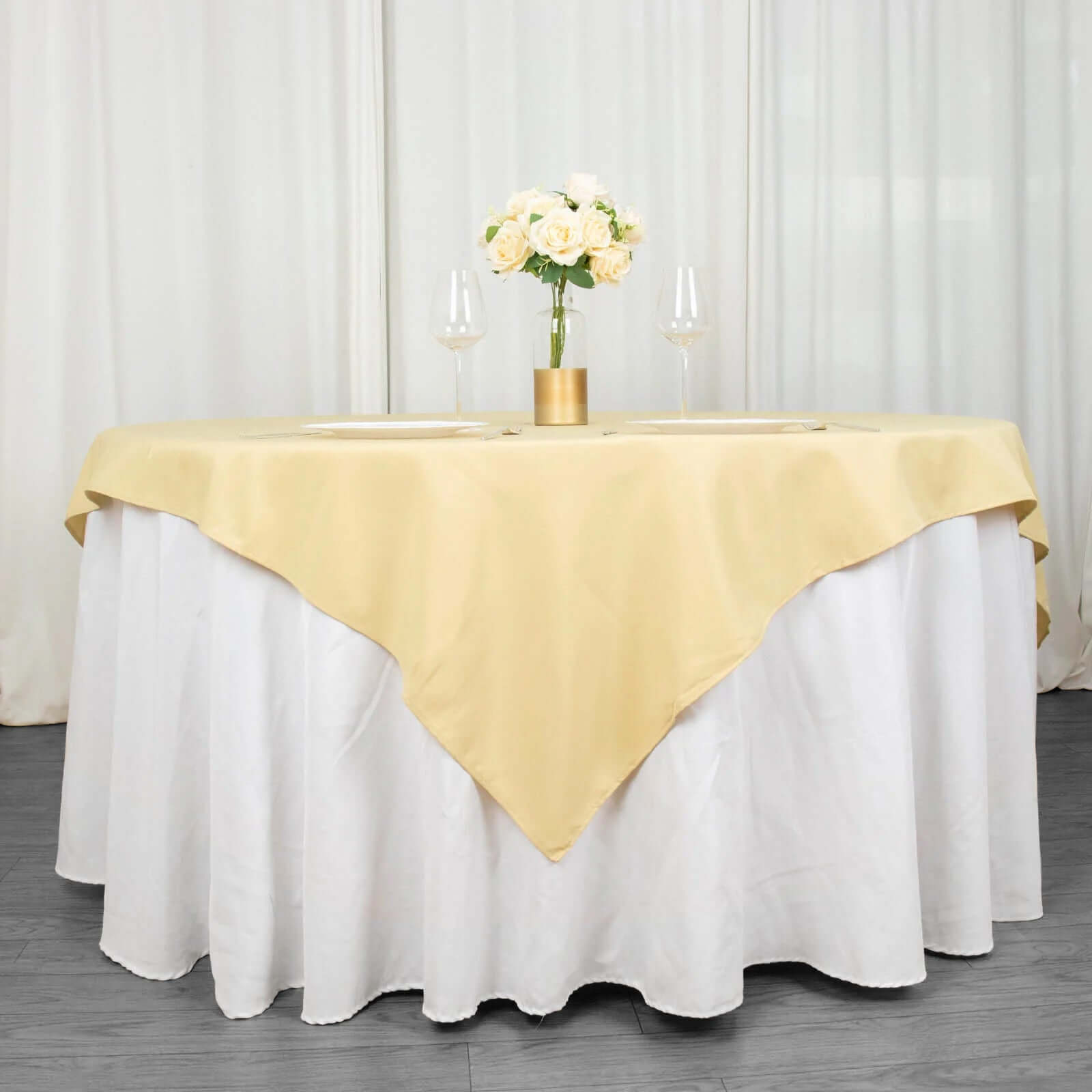 Premium Polyester 70"x70" Table Overlay Square Tablecloth Champagne 220GSM Wrinkle-Resistant Table Cover