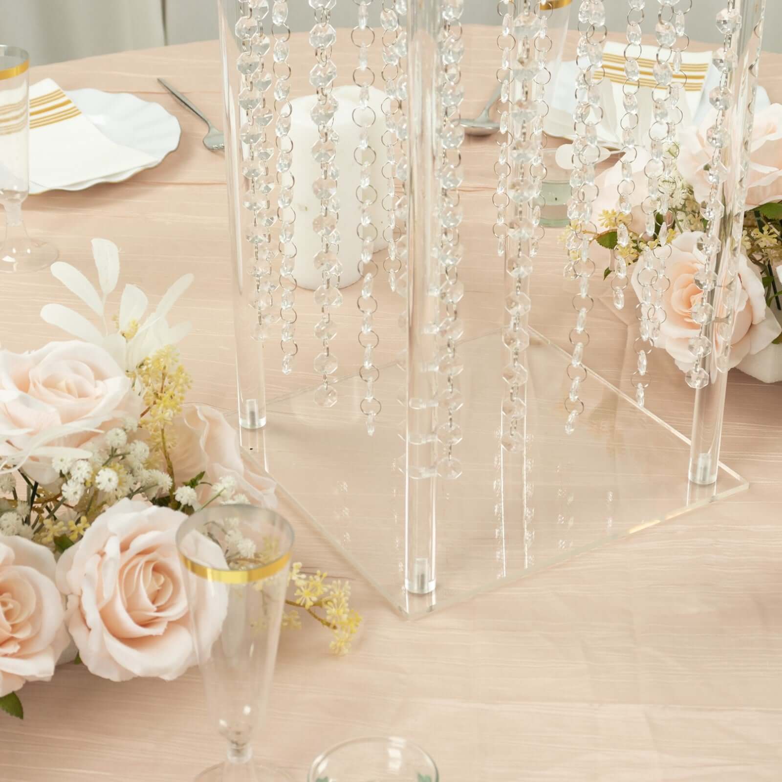 Acrylic Flower Pedestal Vase Pillar Stand with Crystal Beads Clear - Durable Wedding Table Centerpiece 24"