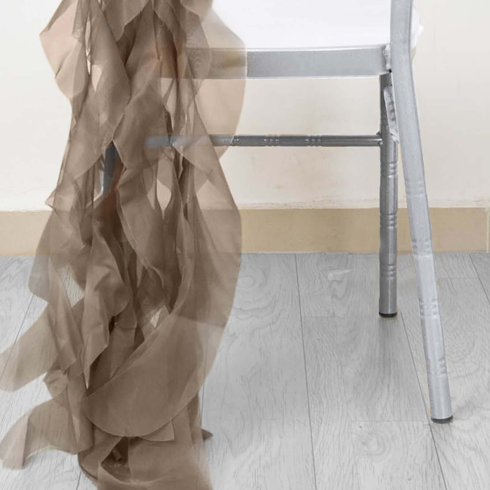 Chiffon Chair Sash with Curly Design Taupe - Stylish Chair Decorations