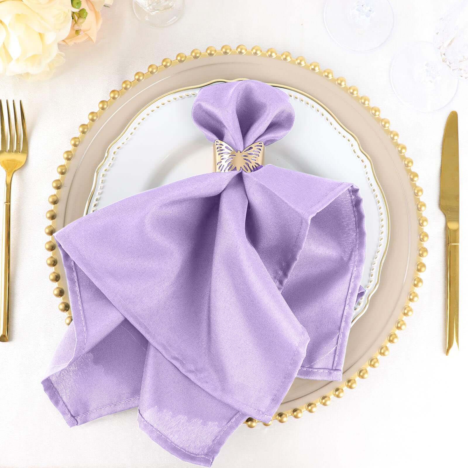 5 Pack Polyester 20"x20" Napkins Lavender Lilac - Wrinkle Resistant & Easy Care Cloth Napkins