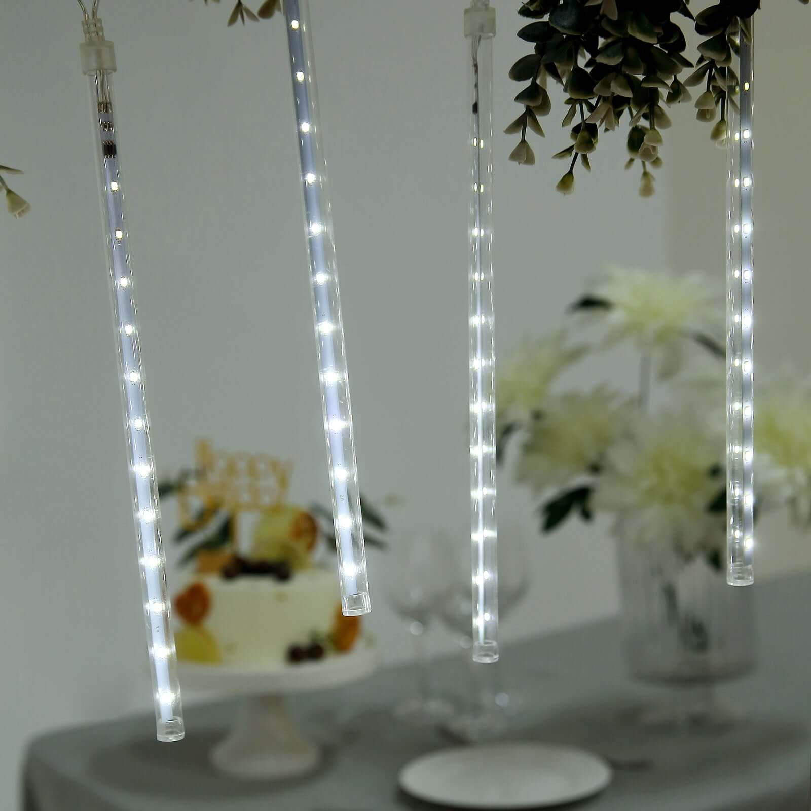8 Tubes LED Hanging String Lights Icicle Design Clear - Waterproof Snowfall Effect 12"