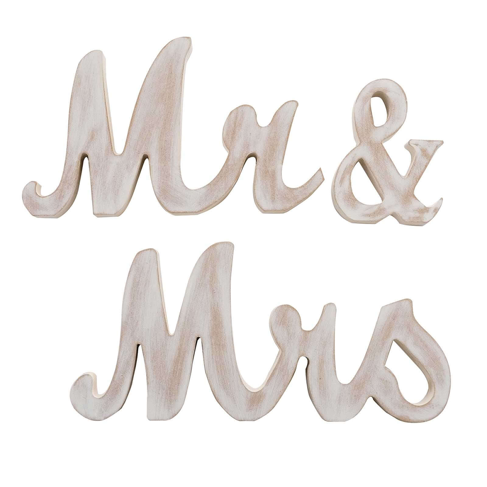 Wooden "Mr & Mrs" Freestanding Letters Whitewashed - Rustic Farmhouse Wedding Table Display Signs