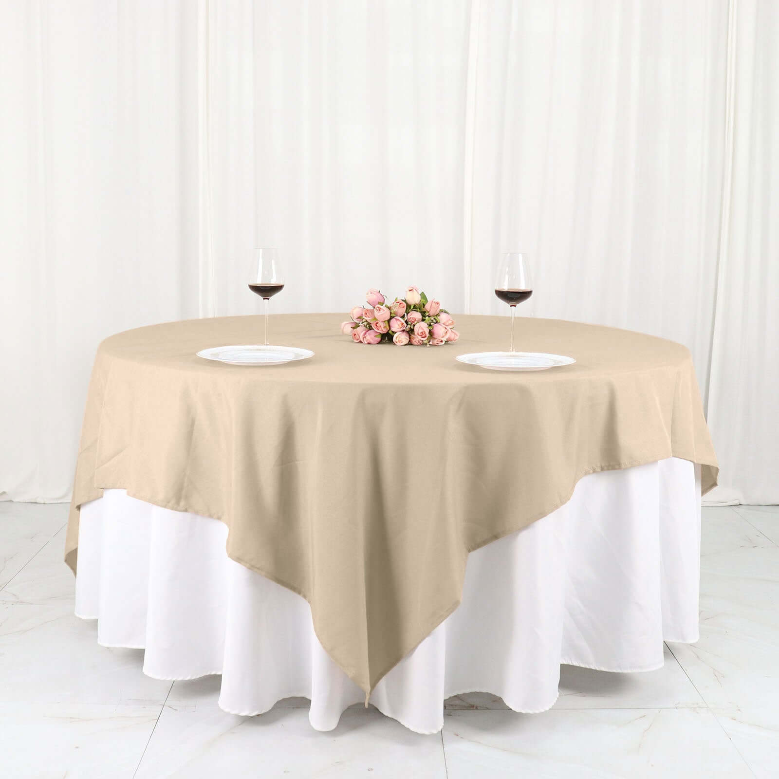 Polyester 90"x90" Table Overlay Square Tablecloth Nude - Wrinkle-Resistant & Durable Table Cover