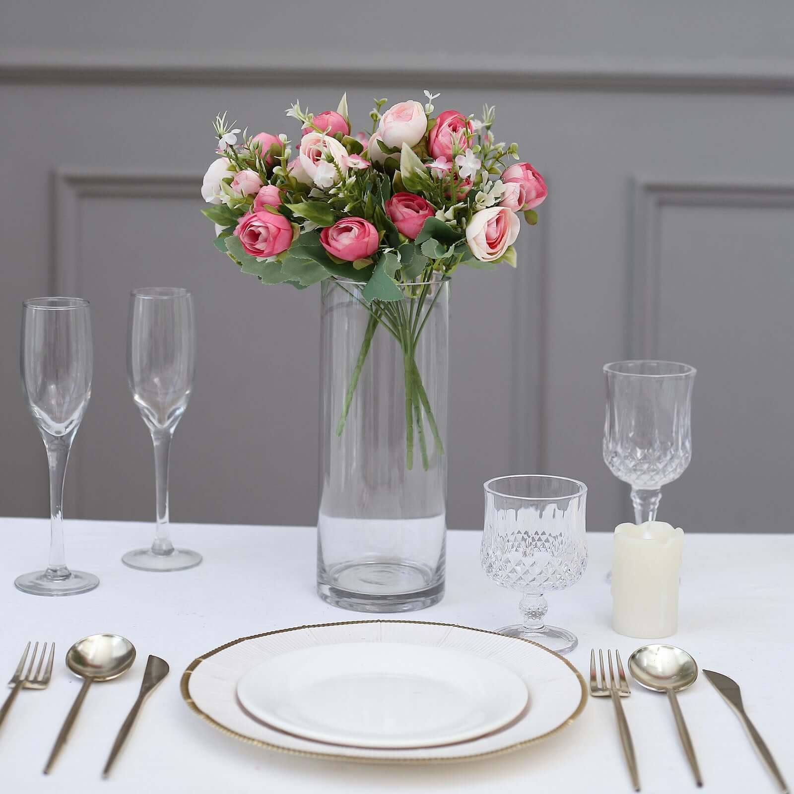 4 Pack 12" Artificial Pink Ranunculus Silk Flower Bridal Bouquets, Faux Buttercup Floral Arrangement