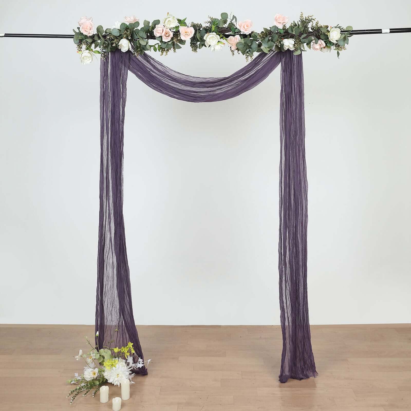 20ft Purple Gauze Cheesecloth Fabric Wedding Arch Drapery, Window Scarf Valance, Boho Decor Arbor Curtain Panel