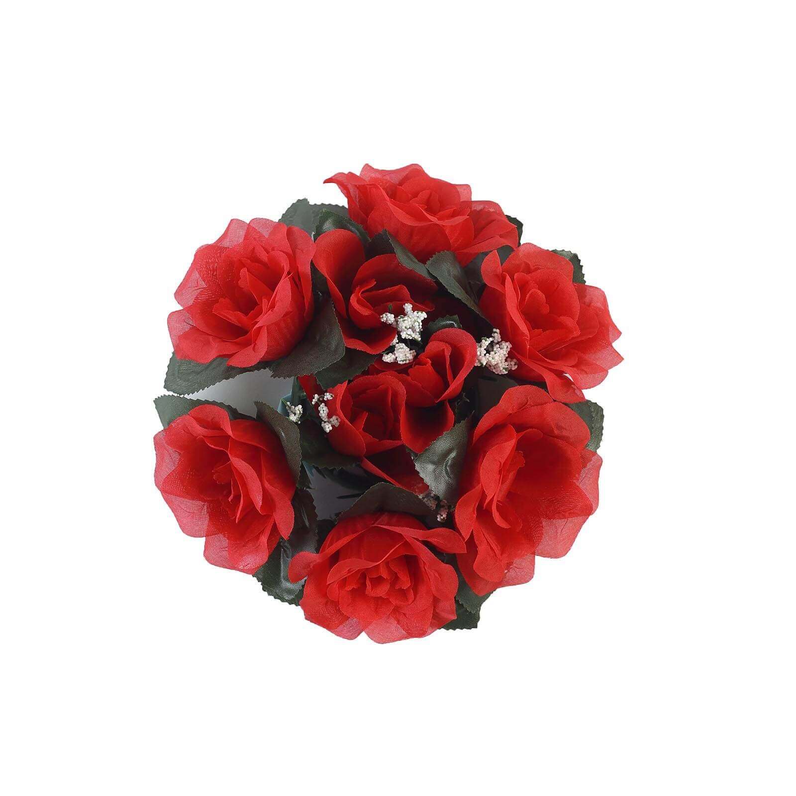 4 Pack 3" Red Artificial Silk Rose Flower Candle Ring Wreaths