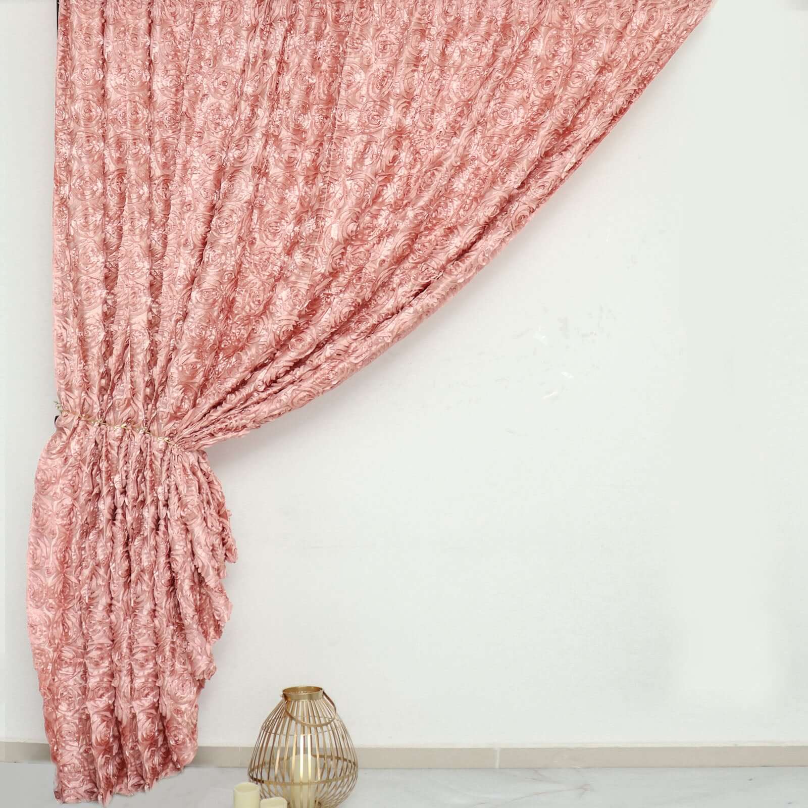 8ftx8ft Dusty Rose Satin Rosette Event Curtain Drapes, Backdrop Event Panel