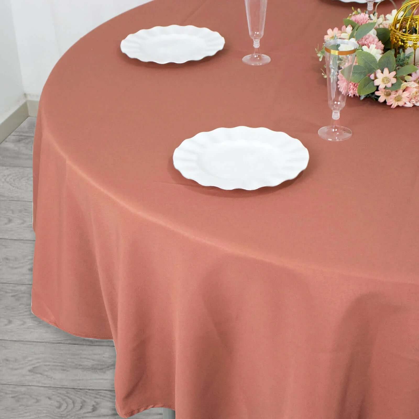 Premium Polyester 90" Round Tablecloth Terracotta (Rust) - Stain and Wrinkle-Resistant Design with 220GSM Thickness Table Cover