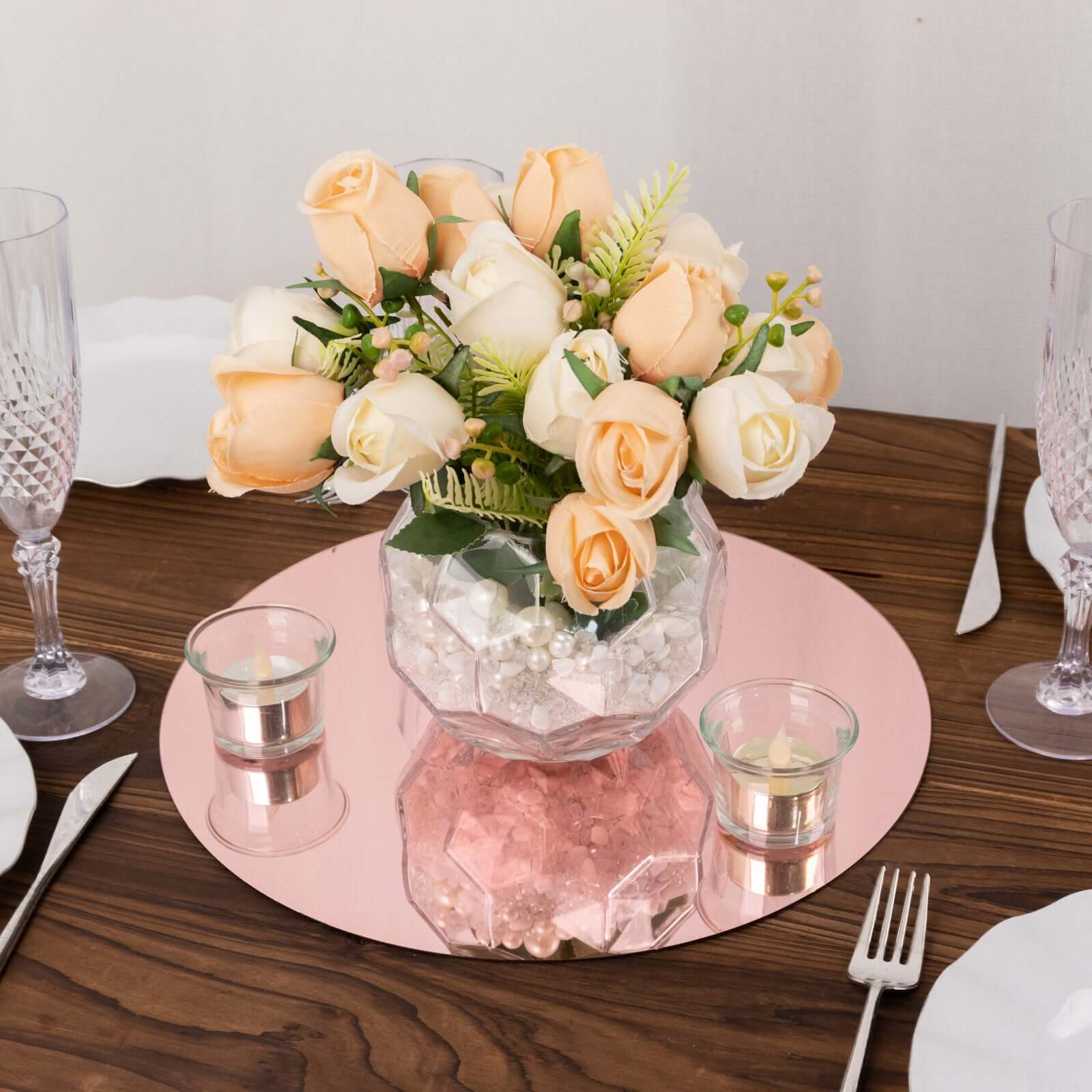 10-Pack Dining Plate Chargers Decorative Acrylic Mirror Rose Gold Round - Lightweight Event Display 13"