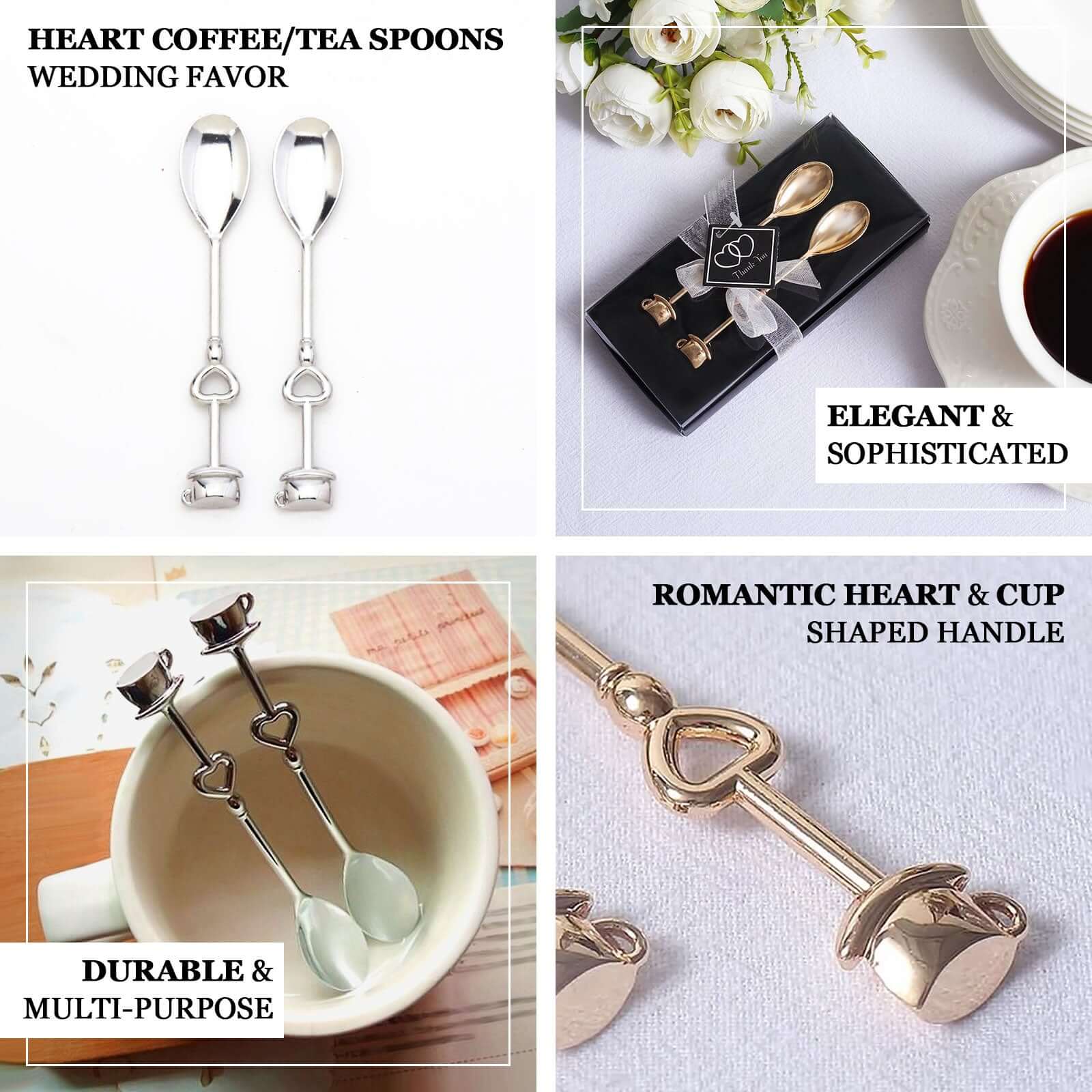 2 Pack 4" Gold Metal Couple Coffee Spoon Set Party Favors, Pre-Packed Wedding Souvenir Gift