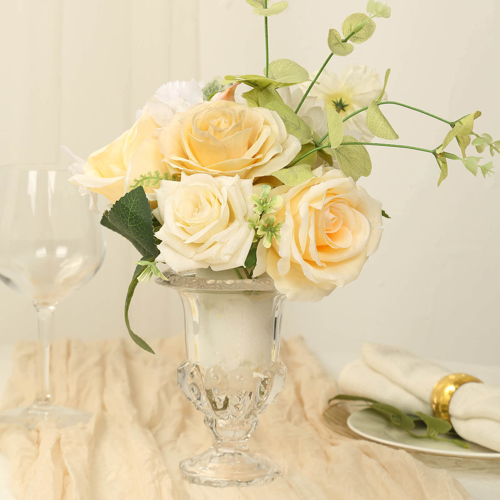 2-Pack Glass Mini Pedestal Flower Vases in Classic Roman Urn Style Clear - Sophisticated Wedding Table Centerpieces 6"