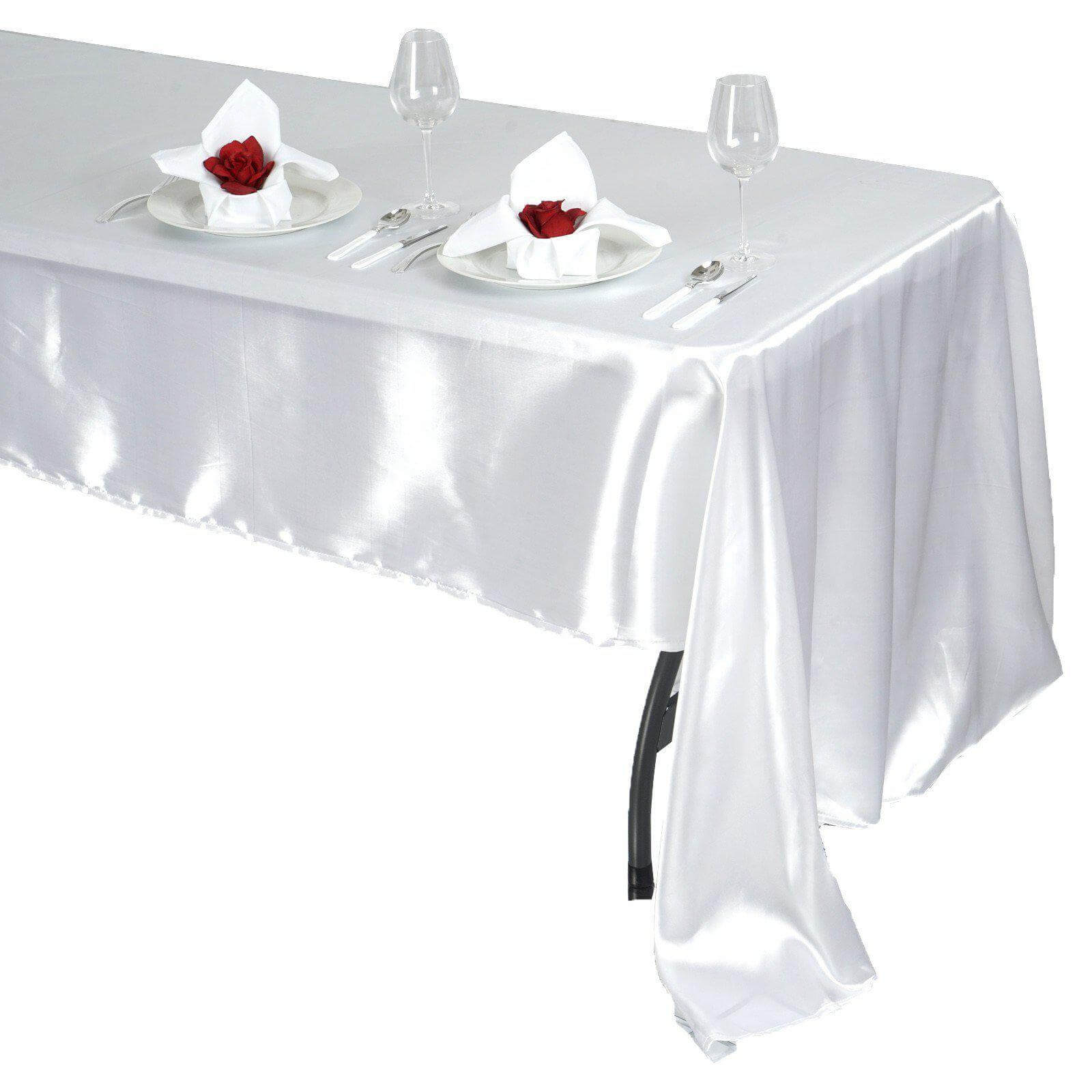 Satin Rectangular 60"x126" Tablecloth White - Smooth and Lustrous Finish for Weddings and Parties