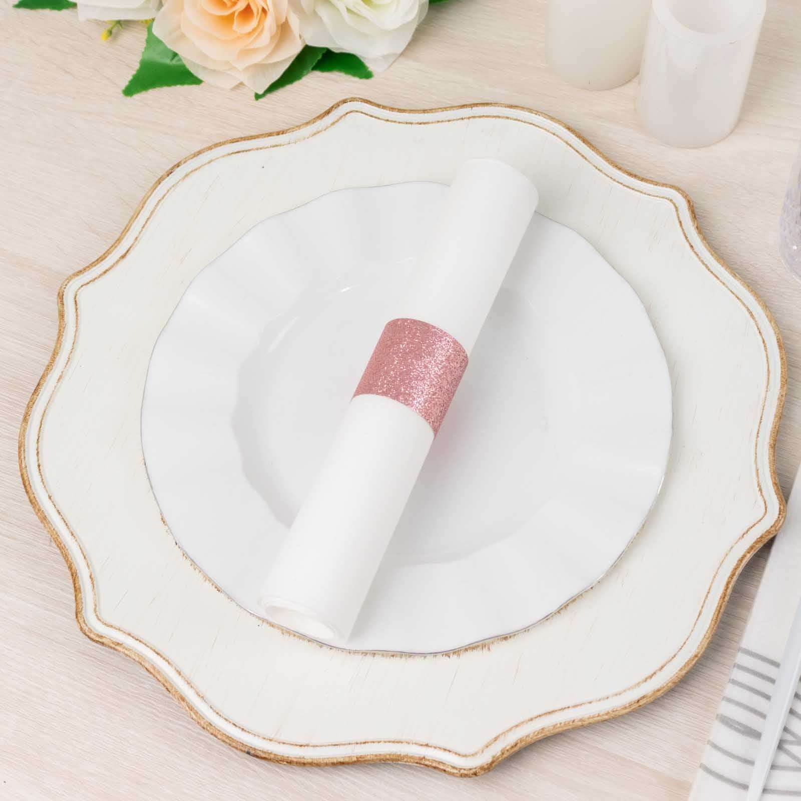 50-Pack Paper Napkin Rings Rose Gold Glitter - Stylish Disposable Napkin Holders 1.5"