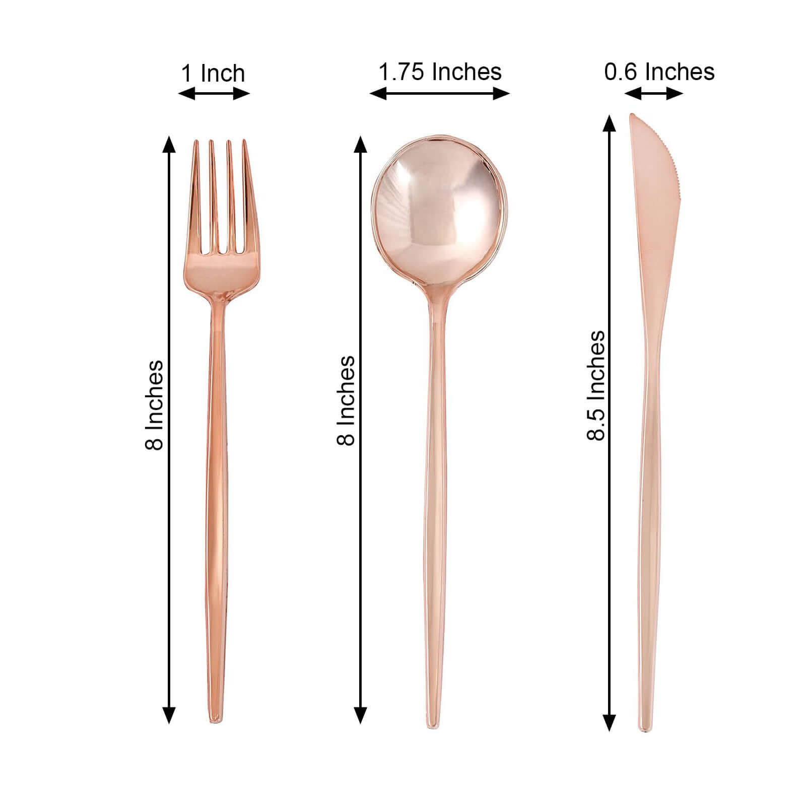 24-Pack Plastic Flatware Set with Sleek Modern Design Rose Gold - Premium Disposable Silverware 8"
