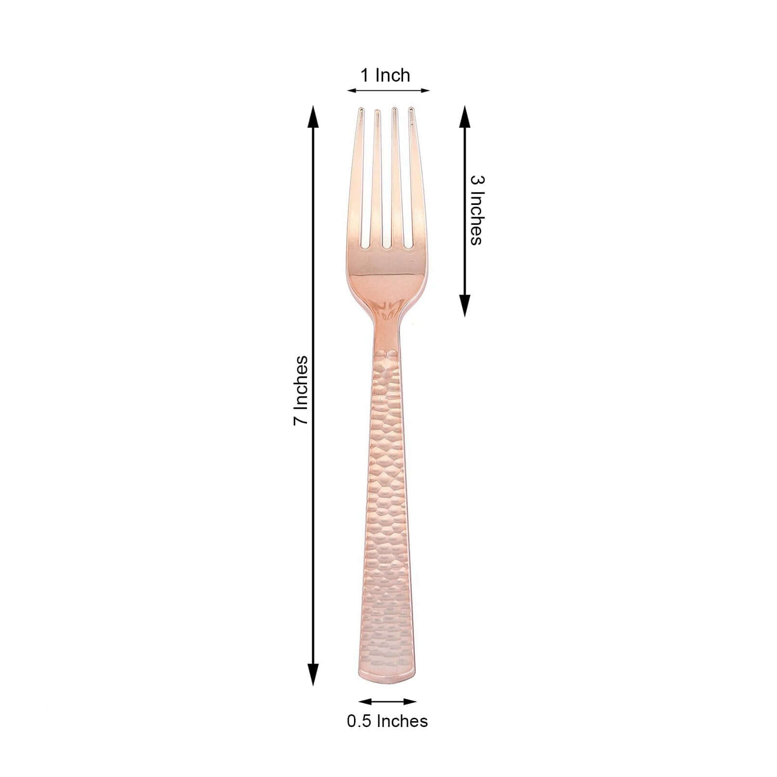 24-Pack Plastic Forks with Hammered Style Rose Gold - Heavy Duty Disposable Silverware 7"