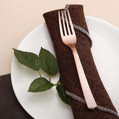 24-Pack Plastic Forks with Hammered Style Rose Gold - Heavy Duty Disposable Silverware 7"