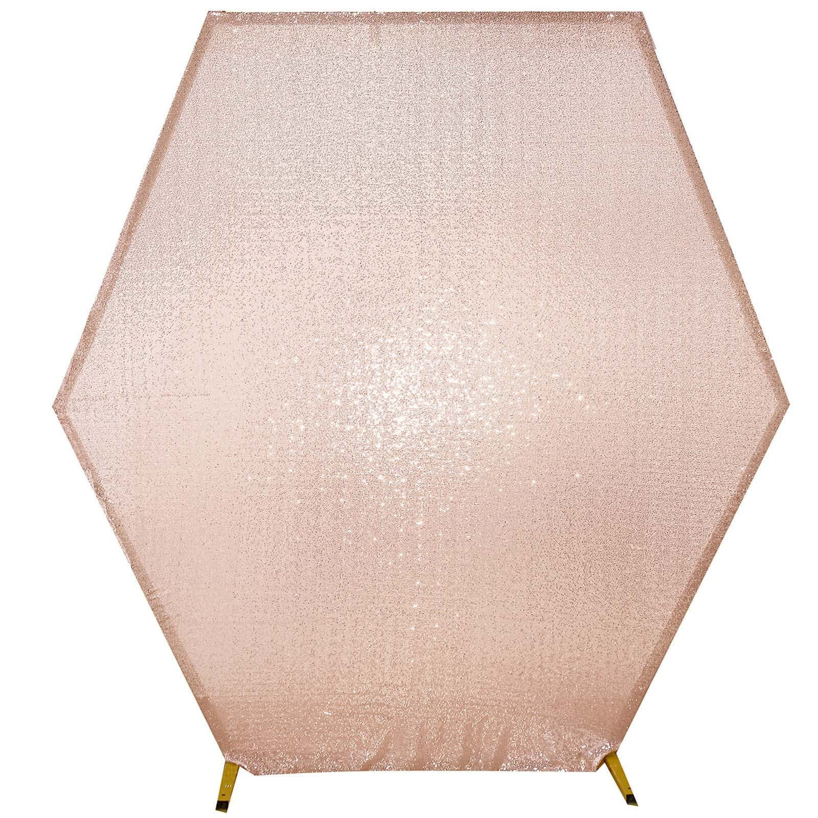 8ftx7ft Rose Gold Shiny Sequin Hexagon Backdrop Stand Cover, Shiny Sparkle 2-Sided Custom Fit Wedding Arch Cover