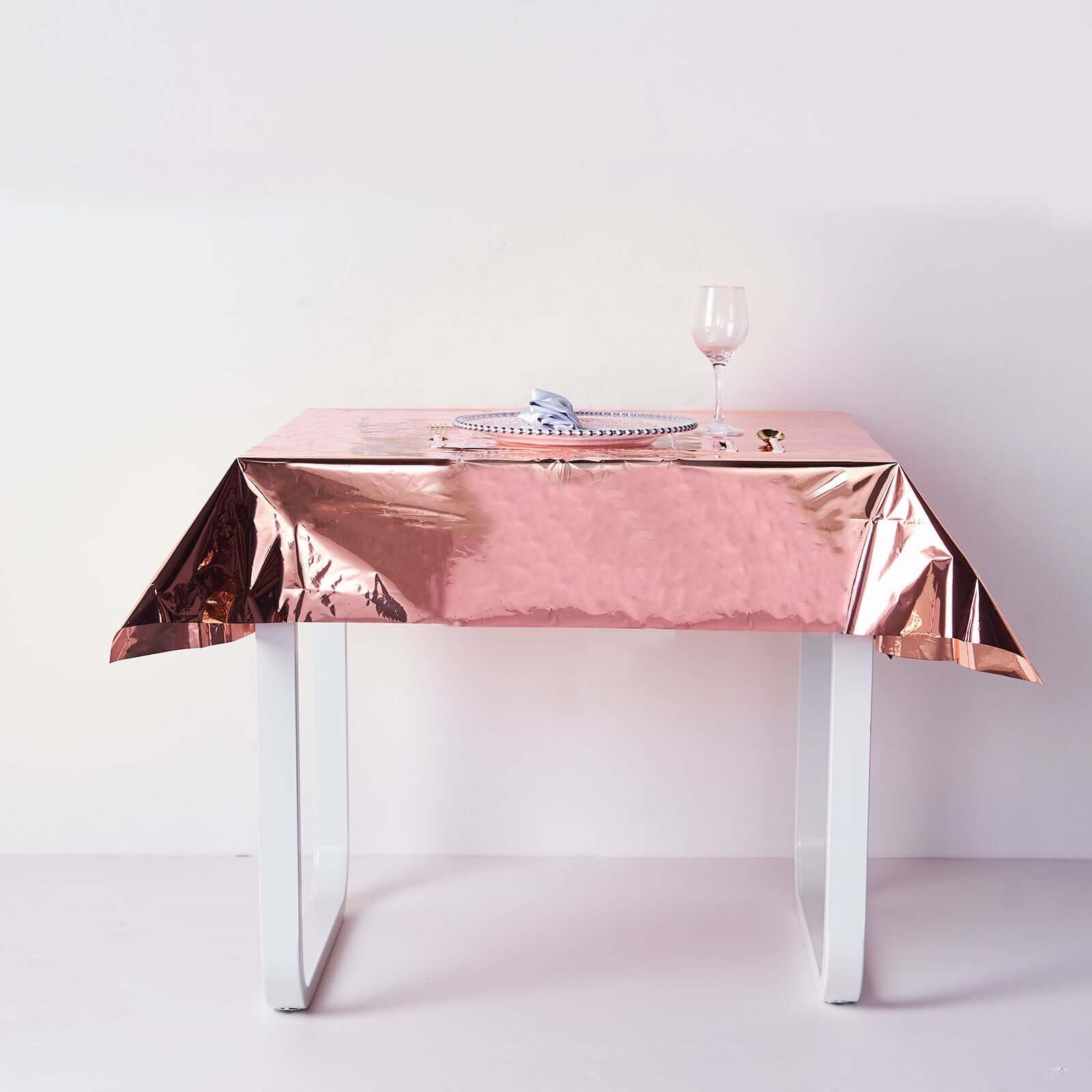 Metallic Foil Tablecloth Square Rose Gold - Stylish Disposable Party Cover 50"x50"