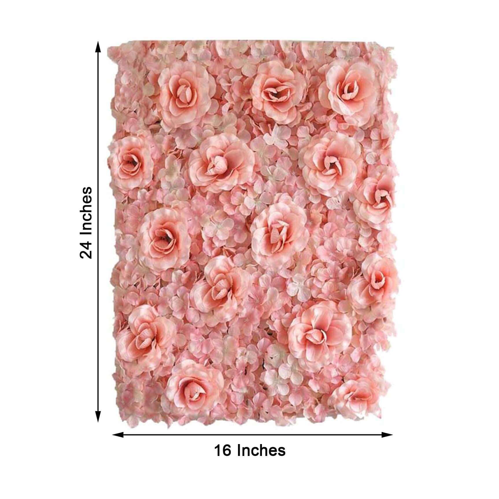 11 Sq ft. Blush and Cream 3D Silk Rose and Hydrangea Flower Wall Mat Backdrop - 4 Artificial Panels