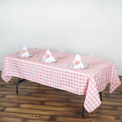 Polyester 60"x102" Rectangle Tablecloth White/Rose Quartz - Checkered Buffalo Plaid Table Cover