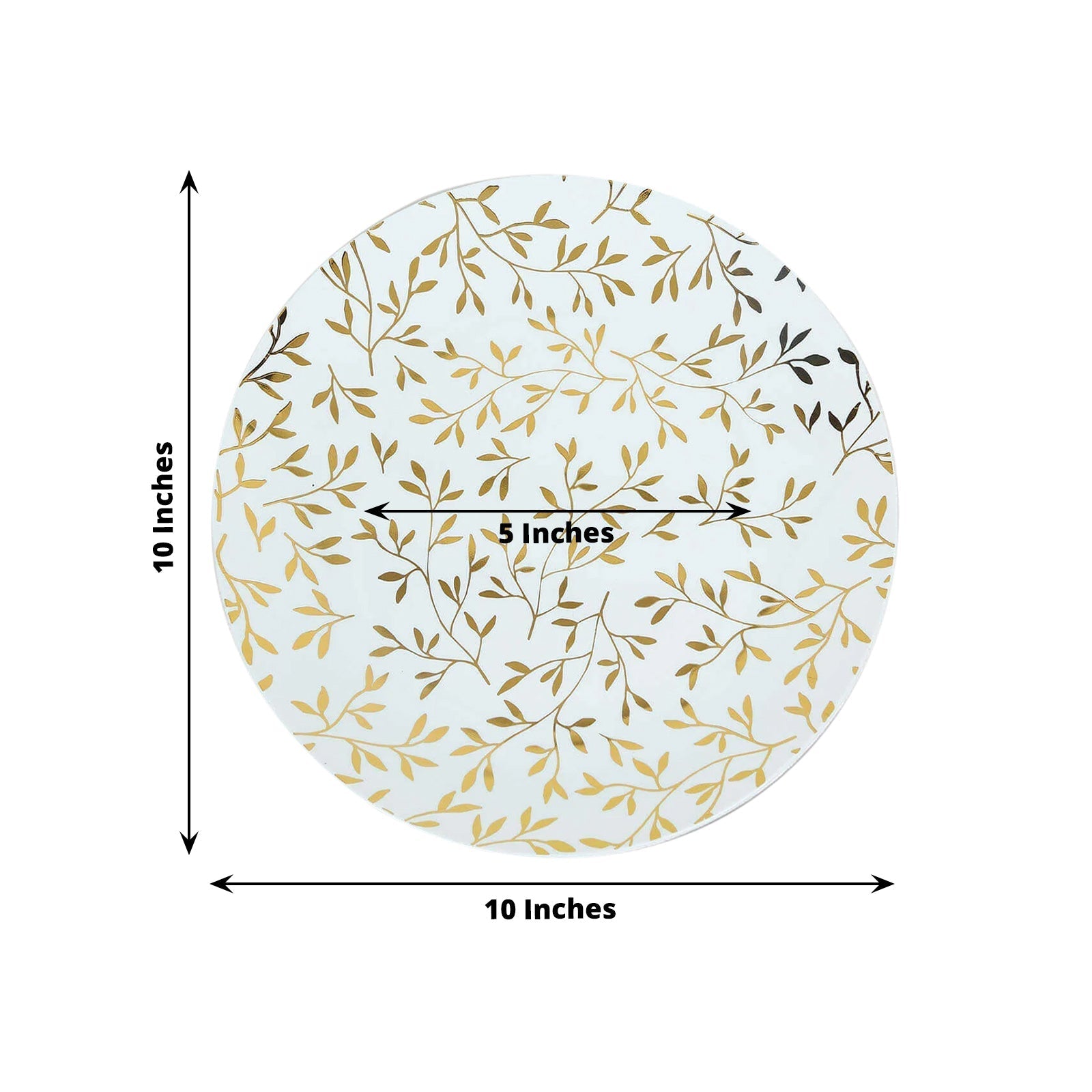10-Pack Plastic 10" Round Dinner Plates in White with Gold Leaf Design - Heavy Duty Disposable Party Plates for Stylish Events & Memorable Gatherings