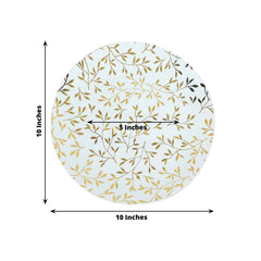 10-Pack Plastic 10" Round Dinner Plates in White with Gold Leaf Design - Heavy Duty Disposable Party Plates for Stylish Events & Memorable Gatherings
