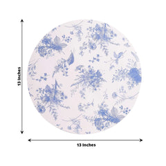 6-Pack Disposable Charger Plates in French Toile Print 13" in White/Blue - 700GSM Floral Paper Chargers for Stylish & Easy Cleanup