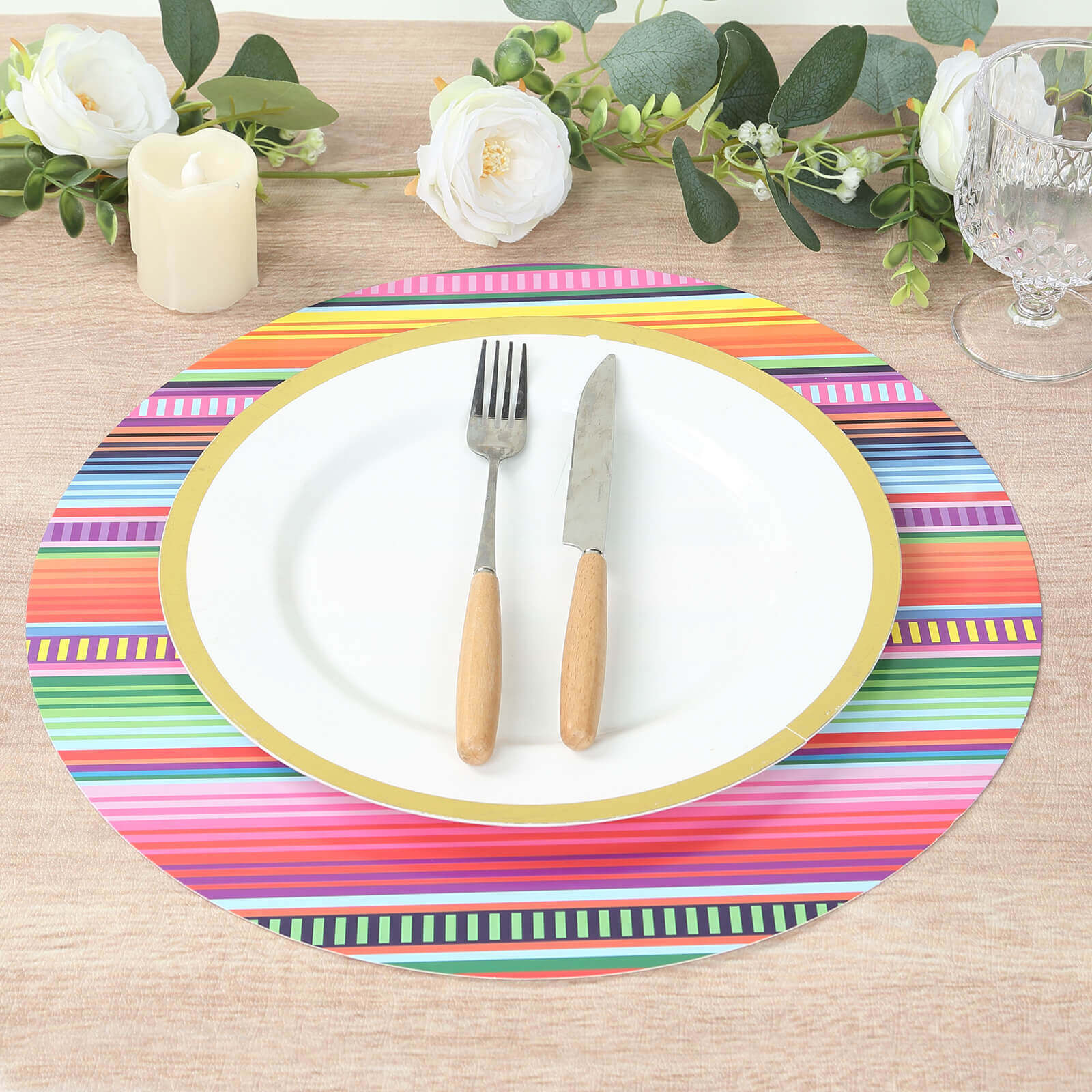 10-Pack Disposable Table Placemats with Multicolor Mexican Serape Fiesta Striped Print - 300GSM Festive Paper Placemats for Cinco de Mayo & Mexican-Themed Events 13"