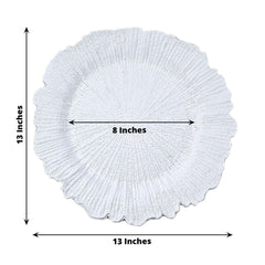 6-Pack Acrylic Plastic Round Charger Plates 13" in White with Reef Design, Classy Dinner Party Charger Tableware