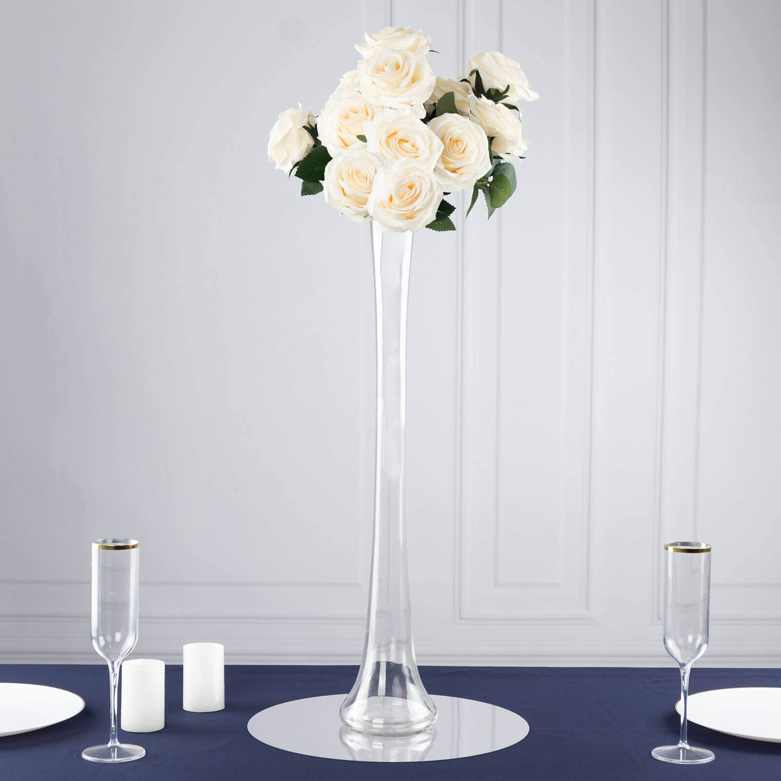 6-Pack Glass Eiffel Tower Vases Clear with Round Base - Tall Skinny Flower Bud Wedding Centerpieces 24"