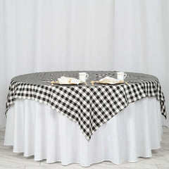 Polyester 70"x70" Square Tablecloth White/Black - Checkered Buffalo Plaid Design for Rustic Decor