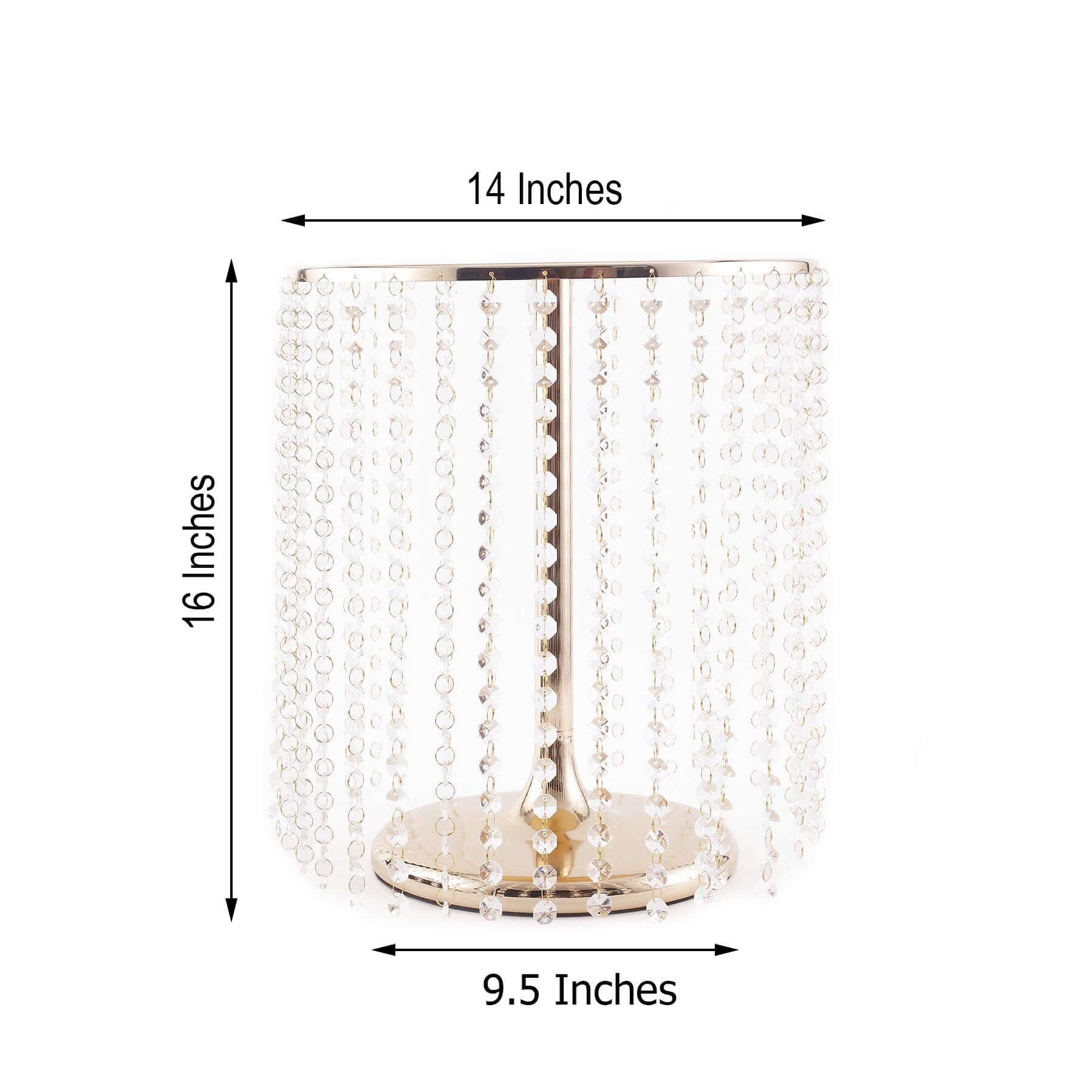 Metal Cake Stand Round Design Metallic Gold with Crystal Chains 14" Dia - Cupcake Dessert Pedestal 16"Tall