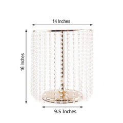 Metal Cake Stand Round Design Metallic Gold with Crystal Chains 14" Dia - Cupcake Dessert Pedestal 16"Tall