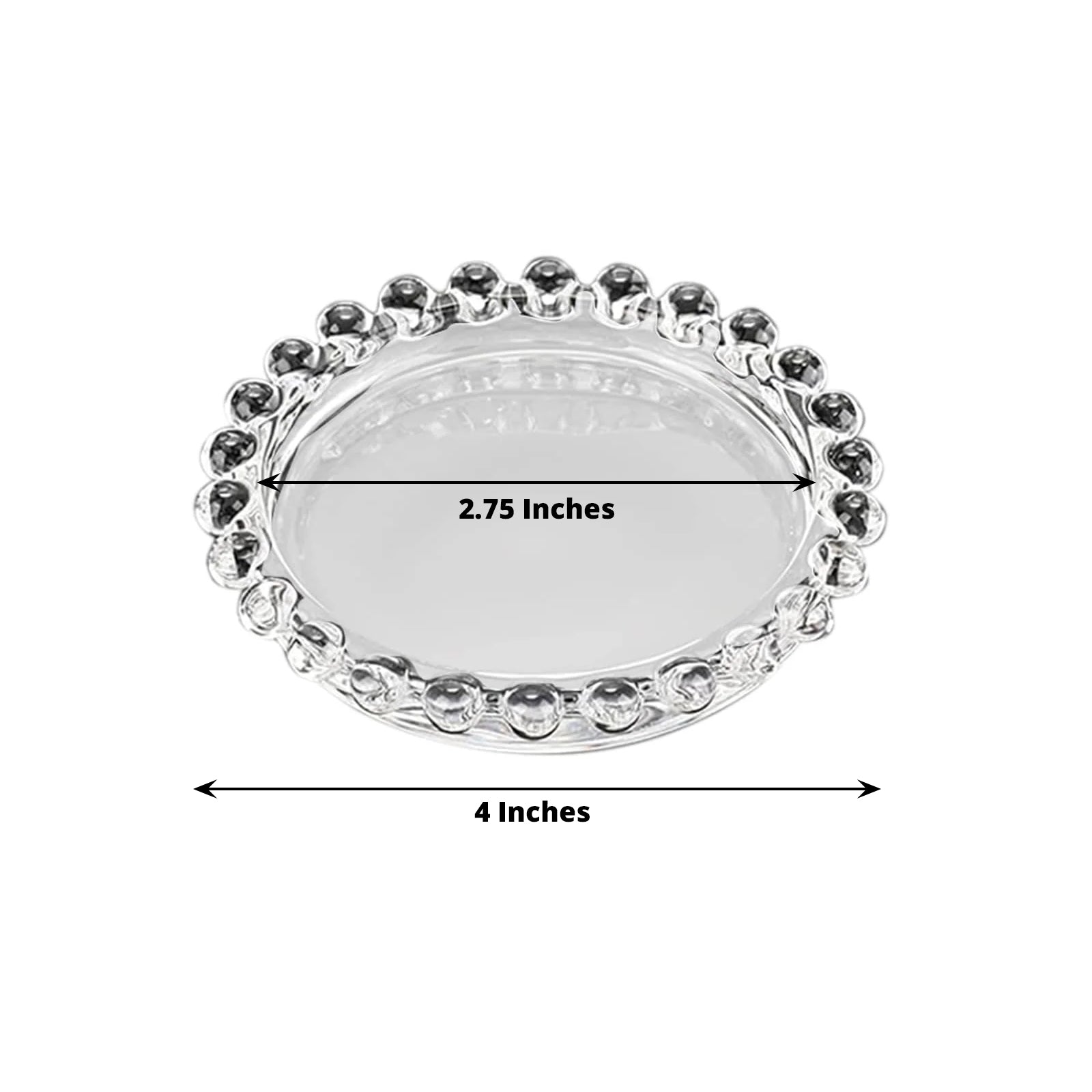 6-Pack Glass Pillar Candle Holder Plates Clear with Beaded Rims - Transparent Small Round Coaster Trays 4"
