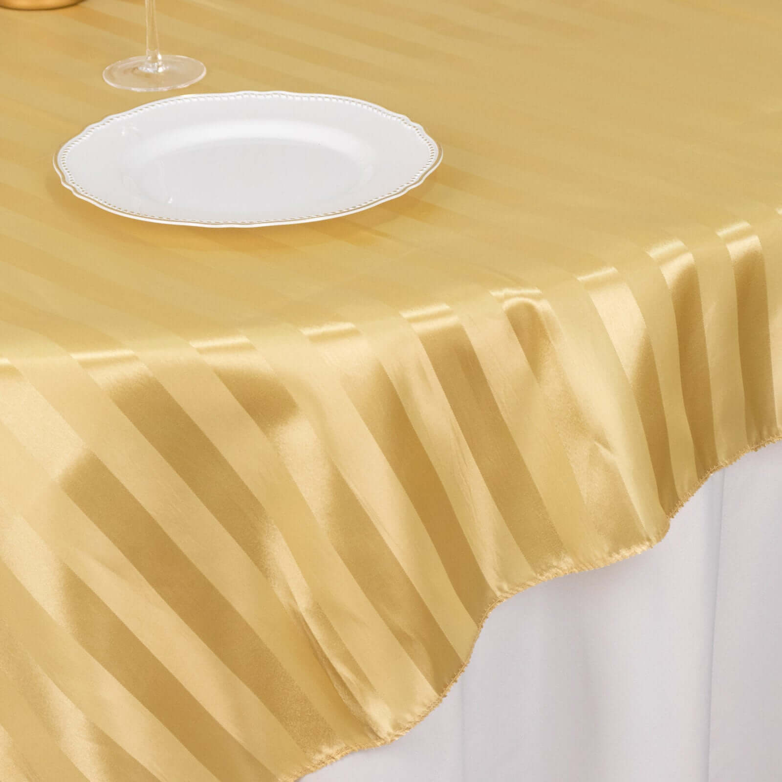 Satin 72"x72" Table Overlay Square Tablecloth Champagne - Stripe Table Topper