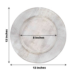6-Pack Faux Wood Round Charger Plates 13" White Washed with Embossed Sunray Pattern, Chic Plastic Decorative Chargers