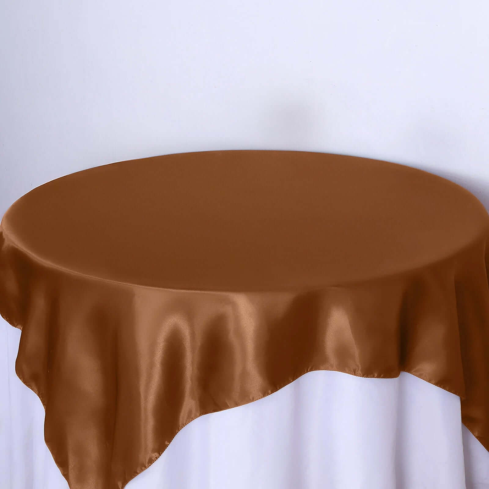 Satin 72"x72" Table Overlay Square Tablecloth Cinnamon Brown - Smooth Finish Table Cover