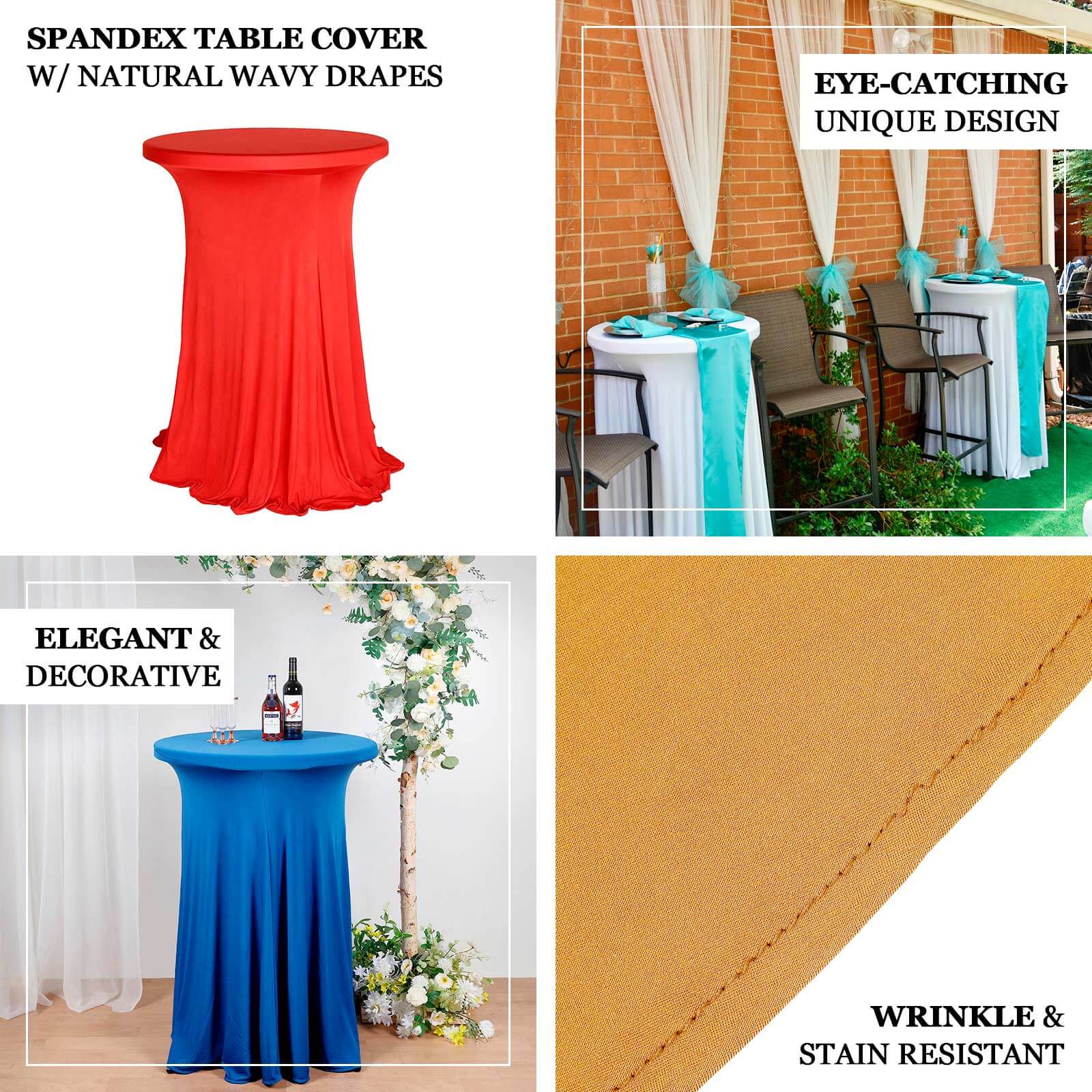 Spandex 30" Round Cocktail Table Cover Skirt Blush With Natural Wavy Drapes
