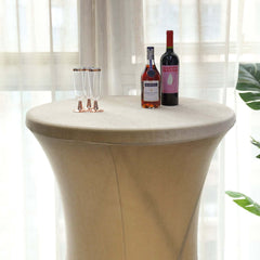 Premium Velvet Spandex 30" Round Cocktail Table Cover Champagne - Smooth Fitted Design with Foot Pockets