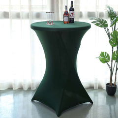Spandex 30" Round Cocktail Table Cover Hunter Emerald Green - Easy to Maintain Stretch Fitted Highboy Tablecloth